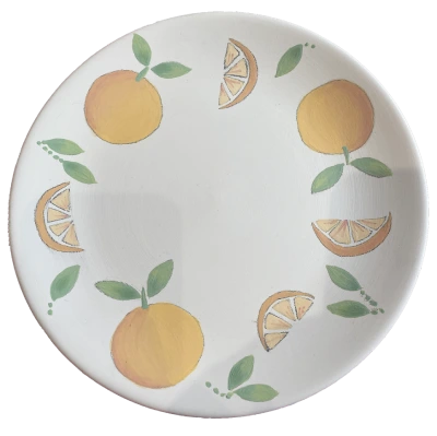 Plate painted with fruits