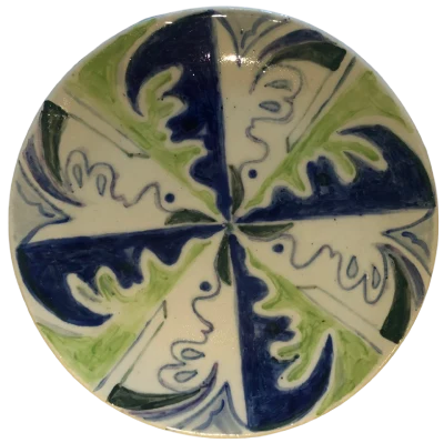Painted plate, floral design in blue and green