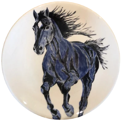 Painted plate, horse galloping