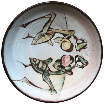 Frogs painted on plate