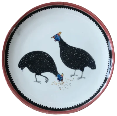 Guinea fowl painted plate