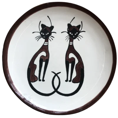 Two cats painted on plate